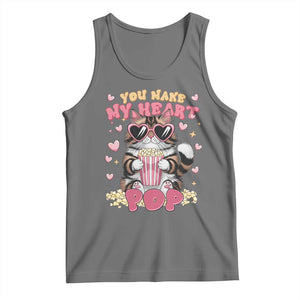 Funny Valentine's Day Tank Top You Make My Heart Pop Cute Cat Popcorn TS09 Black Heather Print Your Wear