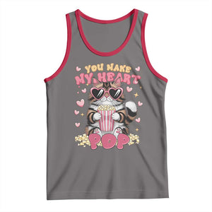 Funny Valentine's Day Tank Top You Make My Heart Pop Cute Cat Popcorn TS09 Deep Heather Red Print Your Wear