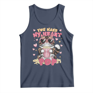Funny Valentine's Day Tank Top You Make My Heart Pop Cute Cat Popcorn TS09 Navy Print Your Wear