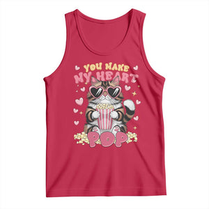Funny Valentine's Day Tank Top You Make My Heart Pop Cute Cat Popcorn TS09 Red Print Your Wear