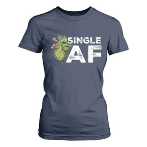 Funny Anti Valentine T Shirt For Women Single AF Heart Cactus TS09 Navy Print Your Wear