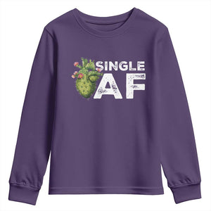 Funny Anti Valentine Youth Sweatshirt Single AF Heart Cactus TS09 Purple Print Your Wear