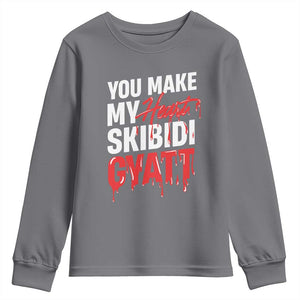 Funny Meme Valentine's Day Youth Sweatshirt You Make My Heart Skibidi Gyatt TS09 Charcoal Print Your Wear