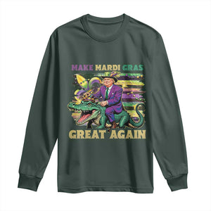 Funny Mardi Gras Trump Long Sleeve Shirt Make Mardi Gras Great Again Alligator Louisiana TS09 Dark Forest Green Print Your Wear