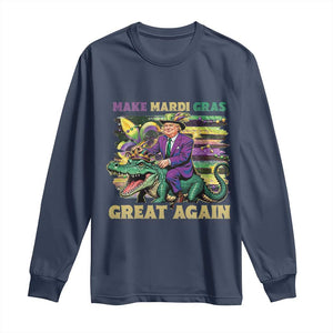 Funny Mardi Gras Trump Long Sleeve Shirt Make Mardi Gras Great Again Alligator Louisiana TS09 Navy Print Your Wear