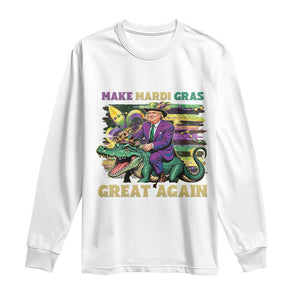 Funny Mardi Gras Trump Long Sleeve Shirt Make Mardi Gras Great Again Alligator Louisiana TS09 White Print Your Wear