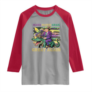 Funny Mardi Gras Trump Raglan Shirt Make Mardi Gras Great Again Alligator Louisiana TS09 Sport Gray Red Print Your Wear