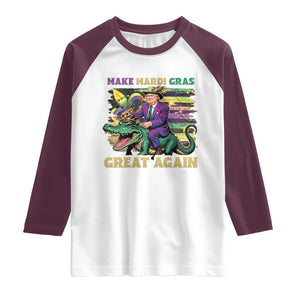Funny Mardi Gras Trump Raglan Shirt Make Mardi Gras Great Again Alligator Louisiana TS09 White Maroon Print Your Wear
