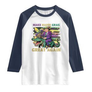 Funny Mardi Gras Trump Raglan Shirt Make Mardi Gras Great Again Alligator Louisiana TS09 White Navy Print Your Wear