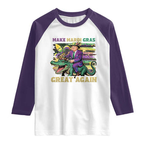 Funny Mardi Gras Trump Raglan Shirt Make Mardi Gras Great Again Alligator Louisiana TS09 White Purple Print Your Wear
