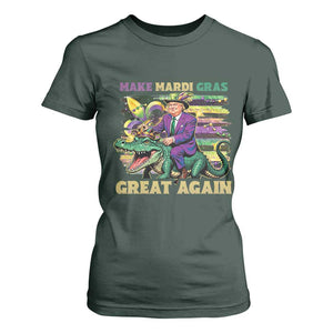 Funny Mardi Gras Trump T Shirt For Women Make Mardi Gras Great Again Alligator Louisiana TS09 Dark Forest Green Print Your Wear