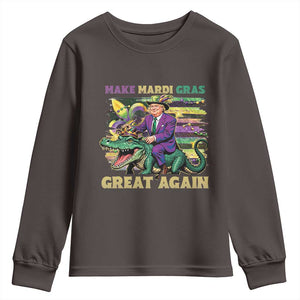 Funny Mardi Gras Trump Youth Sweatshirt Make Mardi Gras Great Again Alligator Louisiana TS09 Dark Chocolate Print Your Wear