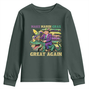 Funny Mardi Gras Trump Youth Sweatshirt Make Mardi Gras Great Again Alligator Louisiana TS09 Dark Forest Green Print Your Wear