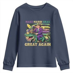 Funny Mardi Gras Trump Youth Sweatshirt Make Mardi Gras Great Again Alligator Louisiana TS09 Navy Print Your Wear