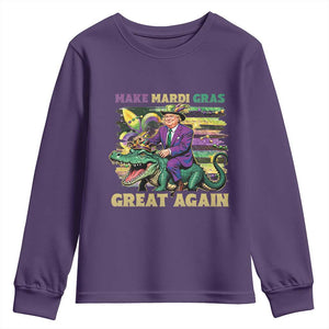 Funny Mardi Gras Trump Youth Sweatshirt Make Mardi Gras Great Again Alligator Louisiana TS09 Purple Print Your Wear