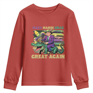 Funny Mardi Gras Trump Youth Sweatshirt Make Mardi Gras Great Again Alligator Louisiana TS09 Red Print Your Wear