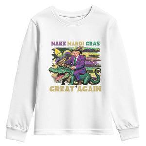 Funny Mardi Gras Trump Youth Sweatshirt Make Mardi Gras Great Again Alligator Louisiana TS09 White Print Your Wear