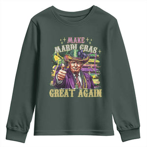 Funny Fat Tuesday Trump Youth Sweatshirt Make Mardi Gras Great Again TS09 Dark Forest Green Print Your Wear