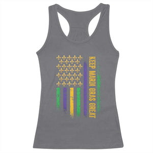 Keep Mardi Gras Great Racerback Tank Top American Flag Fleur De Lis TS09 Charcoal Print Your Wear