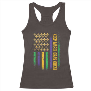 Keep Mardi Gras Great Racerback Tank Top American Flag Fleur De Lis TS09 Dark Chocolate Print Your Wear