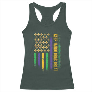 Keep Mardi Gras Great Racerback Tank Top American Flag Fleur De Lis TS09 Dark Forest Green Print Your Wear