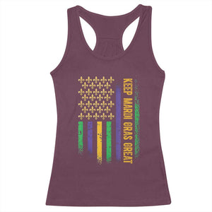 Keep Mardi Gras Great Racerback Tank Top American Flag Fleur De Lis TS09 Maroon Print Your Wear