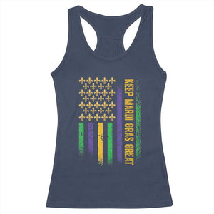 Keep Mardi Gras Great Racerback Tank Top American Flag Fleur De Lis TS09 Navy Print Your Wear