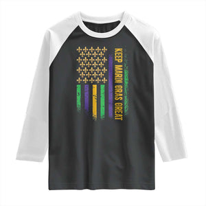 Keep Mardi Gras Great Raglan Shirt American Flag Fleur De Lis TS09 Black White Print Your Wear