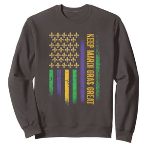 Keep Mardi Gras Great Sweatshirt American Flag Fleur De Lis TS09 Dark Chocolate Print Your Wear