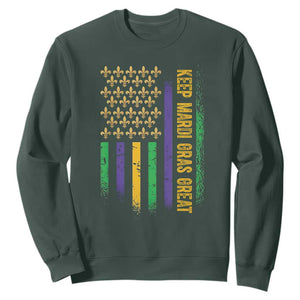 Keep Mardi Gras Great Sweatshirt American Flag Fleur De Lis TS09 Dark Forest Green Print Your Wear