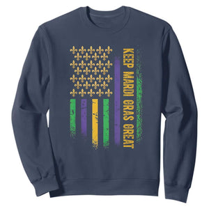 Keep Mardi Gras Great Sweatshirt American Flag Fleur De Lis TS09 Navy Print Your Wear