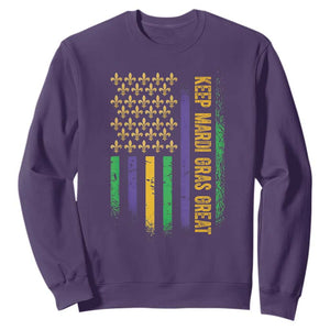 Keep Mardi Gras Great Sweatshirt American Flag Fleur De Lis TS09 Purple Print Your Wear