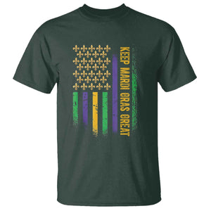 Keep Mardi Gras Great T Shirt American Flag Fleur De Lis TS09 Dark Forest Green Print Your Wear
