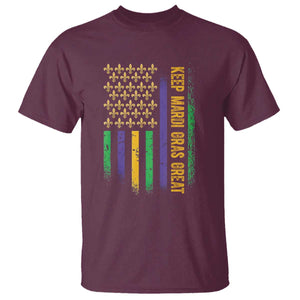 Keep Mardi Gras Great T Shirt American Flag Fleur De Lis TS09 Maroon Print Your Wear