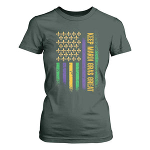 Keep Mardi Gras Great T Shirt For Women American Flag Fleur De Lis TS09 Dark Forest Green Print Your Wear