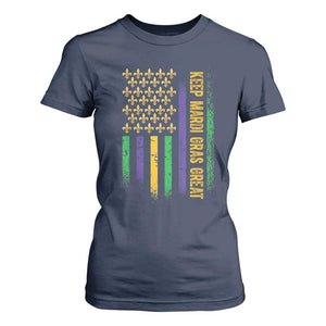Keep Mardi Gras Great T Shirt For Women American Flag Fleur De Lis TS09 Navy Print Your Wear