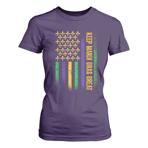 Keep Mardi Gras Great T Shirt For Women American Flag Fleur De Lis TS09 Purple Print Your Wear