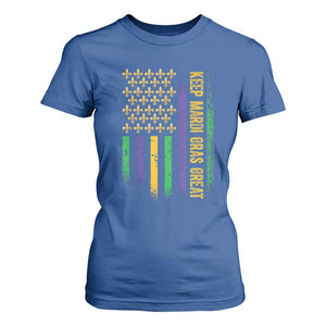 Keep Mardi Gras Great T Shirt For Women American Flag Fleur De Lis TS09 Royal Blue Print Your Wear