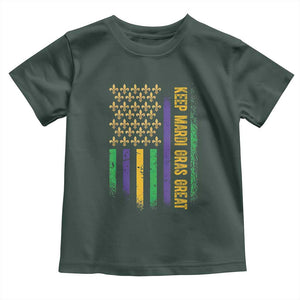 Keep Mardi Gras Great Toddler T Shirt American Flag Fleur De Lis TS09 Dark Forest Green Print Your Wear