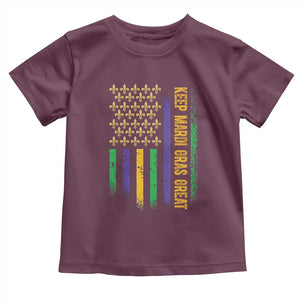 Keep Mardi Gras Great Toddler T Shirt American Flag Fleur De Lis TS09 Maroon Print Your Wear