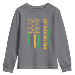 Keep Mardi Gras Great Youth Sweatshirt American Flag Fleur De Lis TS09 Charcoal Print Your Wear