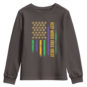 Keep Mardi Gras Great Youth Sweatshirt American Flag Fleur De Lis TS09 Dark Chocolate Print Your Wear