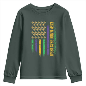 Keep Mardi Gras Great Youth Sweatshirt American Flag Fleur De Lis TS09 Dark Forest Green Print Your Wear