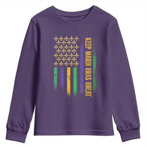 Keep Mardi Gras Great Youth Sweatshirt American Flag Fleur De Lis TS09 Purple Print Your Wear