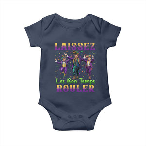Funny Mardi Gras Trump Baby Onesie Laissez Les Bon Temps Rouler Trump Dancing TS09 Navy Print Your Wear