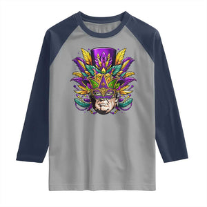 Mardi Gras Mask Trump Raglan Shirt Fat Tuesday NOLA Louisiana TS09 Sport Gray Navy Print Your Wear
