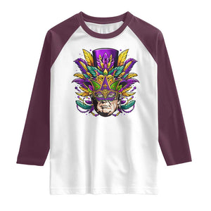 Mardi Gras Mask Trump Raglan Shirt Fat Tuesday NOLA Louisiana TS09 White Maroon Print Your Wear