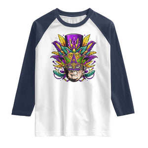 Mardi Gras Mask Trump Raglan Shirt Fat Tuesday NOLA Louisiana TS09 White Navy Print Your Wear