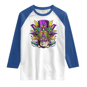 Mardi Gras Mask Trump Raglan Shirt Fat Tuesday NOLA Louisiana TS09 White Royal Print Your Wear