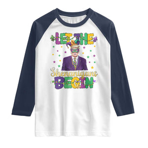 Funny Trump Mardi Gras Raglan Shirt Let The Shenanigans Begin TS09 White Navy Print Your Wear